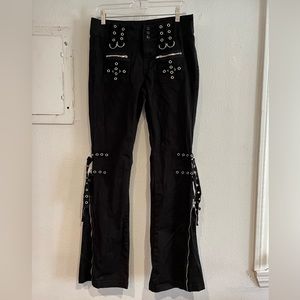 Hot Topic sz 5 black pants. Social Collision Black Grommet Strap Zipper Flare.